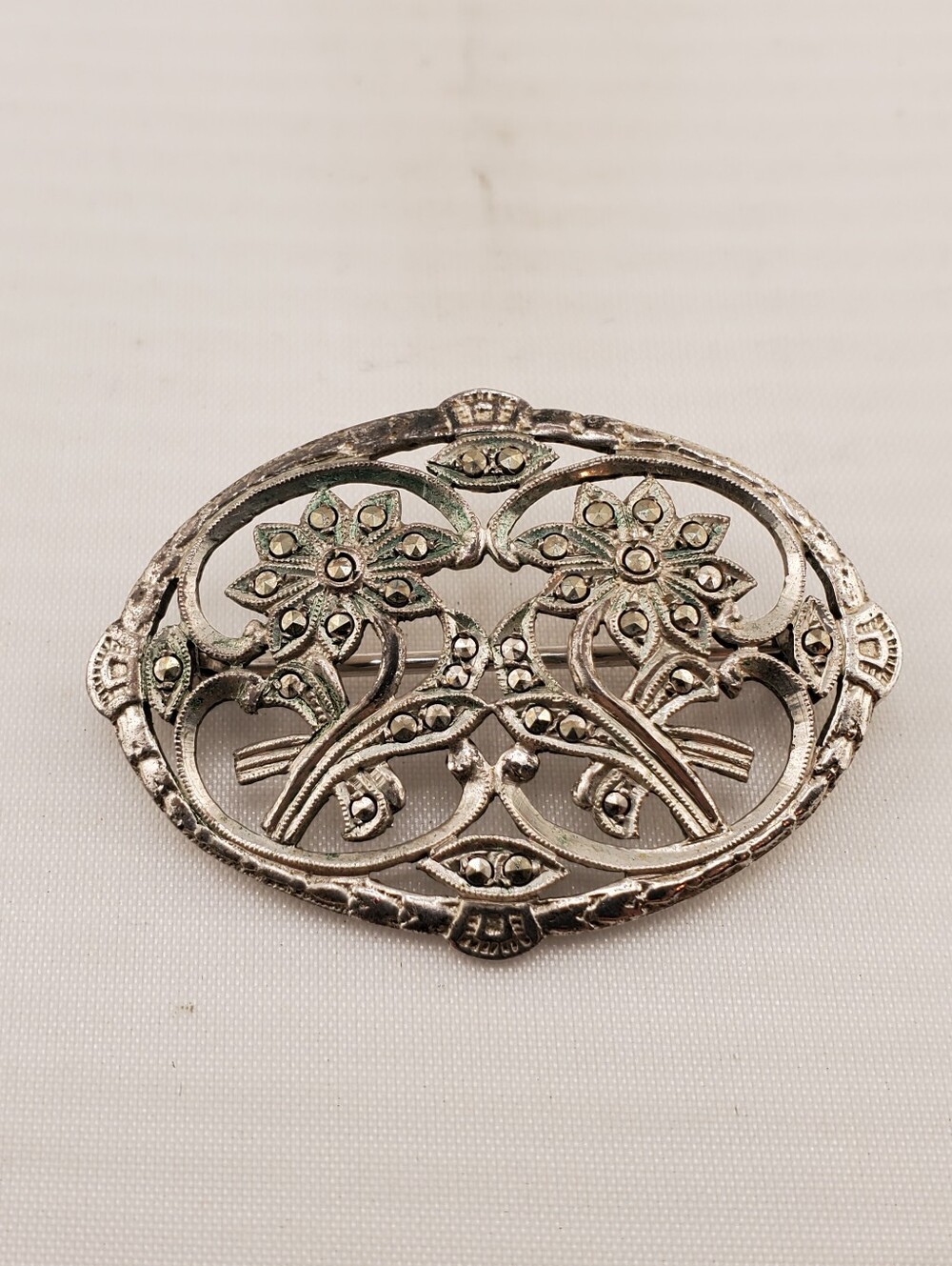 Vijoben Sterling Marcasite Art Deco Brooch